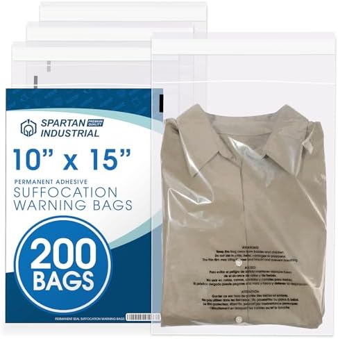 10” X 15” (200 Count) Self Seal Clear Poly Bags with Suffocation Warning by SpartanIndustrial