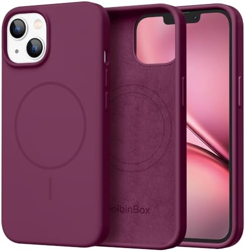 GolbinBox Magnetic for iPhone 13/14 Case, Silicone Cover, Deep Red by GolbinBox