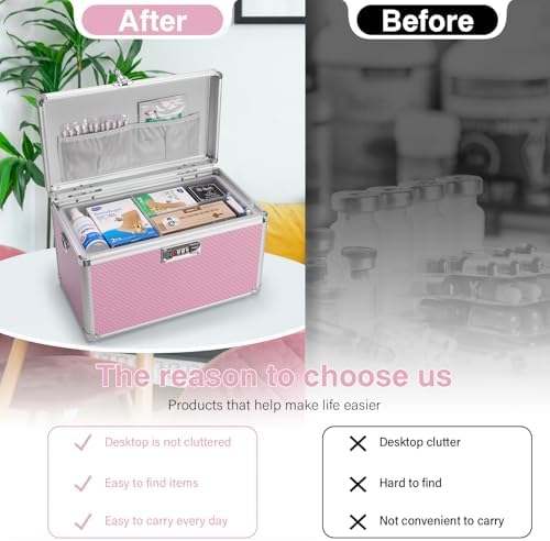 Medicine Lock Box with Combination Lock - 15 x 8.7 x 9.4 Inches - First Aid Safe Medication Storage Box, Personal Items Safe Case for Home and Outdoor - Pink - Image 5