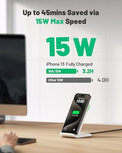 INIU Wireless Charger, 15W Fast Wireless Charging Phone Station with LED - Image 2