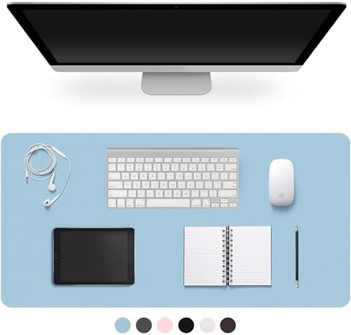 Leather Desk Pad Protector,Non-Slip Desk Pad(Blue, 47.2" x 17") by CADONO