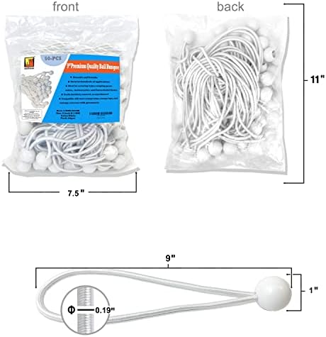 Wellmax 50 Pack 9 Inch Ball Bungee Cords, Heavy Duty 5mm, White - Image 5