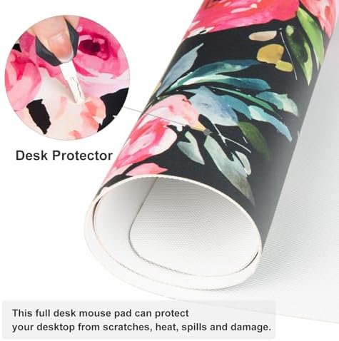 QiyI PU Leather Large Mouse Pad, Office Décor, 31.5" x 11.8", Pink Flowers - Image 5