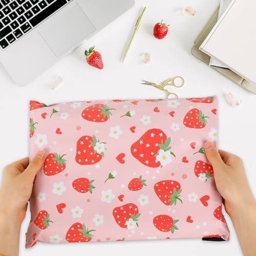 JarThenaAMCS 100Pcs Strawberry Poly Mailers 10 x 13 Inch Pink Fruit Packaging Bags Self Seal Mailing Envelope Bags for Summer Small Business Clothing Gift - Image 6