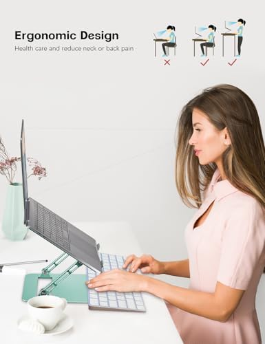 Aoviho Adjustable Laptop Stand for Desk,Portable Laptop Stand Holder and Riser,Foldable Aluminum Notebook Computer Stands for MacBook Air Pro HP Lenovo Dell Samsung, 10-15.6 inch (Fresh Green) - Image 2