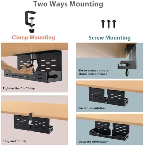 Univivi Under Desk Cable Management Tray, Cable Management, 16 inch, Black - Image 2
