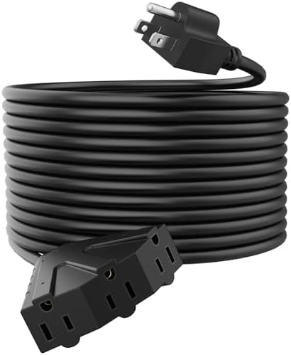 PLUGTUL 100FT Outdoor Extension Cord with Multiple Outlets | 14 Gauge, 3-Outlet, SJTW, 15A 14AWG 1875W SJTW, ETL Listed - Great for Garage, Garden and Home, Black by PLUGTUL