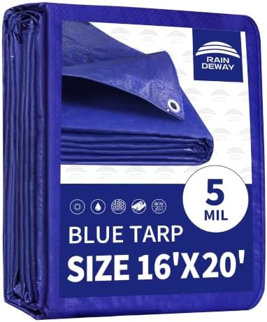 RAINDEWAY Tarps 16x20 Feet 5 Mil Blue Waterproof Multipurpose Tarp by RAINDEWAY