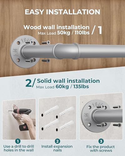 OROPY 38.4" Industrial Pipe Clothes Rack Wall Mounted, Heavy Duty, 2 Pack - Image 5