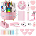 Office Supplies,Pink Desk Accessories,Desk Organizer,Stapler,Tape Dispenser,Folding Phone Stand,Scissors,Notebook,Staple Remover,Staples,Clear Tape,Sticky Notes,Clips,Cool Pen,Bookmark,Ect.22pcs by suniya