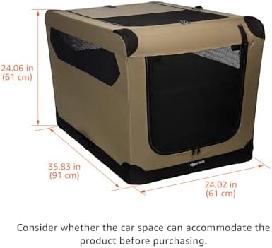 Amazon Basics Portable Folding Soft Dog Crate for Cat, Dog, Rabbit, Double Door with Mesh Ventilation, Collapsible, Easy to Set Up, Large 36" x 24" x 24", Tan - Image 2
