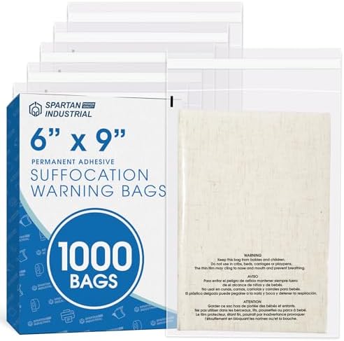6" X 9" (1000 Count) Self Seal Clear Poly Bags with Suffocation Warning by SpartanIndustrial