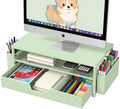 ECOLOVI Desk Organizer and Accessories, 2-Tier Computer Monitor Stand Rise with Storage Drawer & 2 Pen Holders, Laptop & Printer Stand for Desktop, Workspace Organizers for Office Supplies (Sage Green) by ECOLOVI