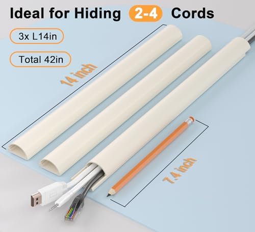 ZhiYo 42.5in Cord Hider for 2-4 Wall-Mounted TV Wires, 1.4"W x 0.7"H, Beige - Image 2
