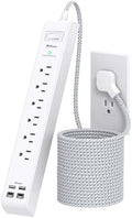 Flat Plug Extension Cord, Surge Protector Power Strip 15FT, 10-in-1 with 6 AC Outlets 4 USB Ports(2 USB-C), Extension Cord with Multiple Outlets, Wall Mountable, 1080J Surge Protection, White by Mifaso