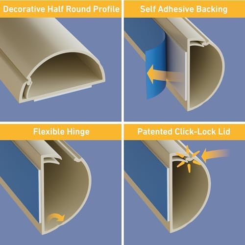 D-Line 157in Cord Cover Kit, Self-Adhesive Wire Hiders, Paintable Cable Raceway to Hide Wires on Wall, Electrical Cable Management - 10x 15.7 Lengths & 19 Accessories - 1.18" (W) x 0.59" (H) - Beige - Image 3
