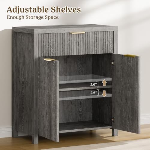 Lulive Fluted Buffet Cabinet for Kitchen, 28.3" Sideboard Cabinet Grey - Image 3