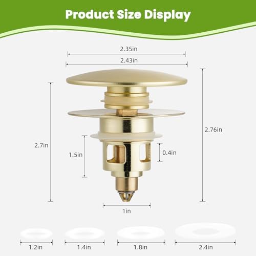 Universal Bathroom Sink Drain Stopper Strainer, 2PCS, Brushed Gold - Image 6