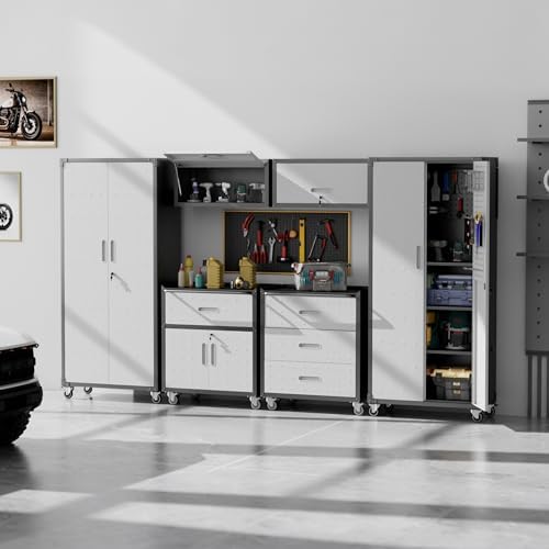 6-Piece Garage Storage Cabinets System Heavy Duty Workshop Set Includes Wall-Mounted and Rolling Cart Metal Tool Organization System for Garage Workshop - Image 3