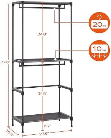 CASAMAYA Clothes Rack, Portable Closet, 27.6 Inch Wardrobe Closet, Clothes Storage Organizer with Shelves and 2 Hanging Rods, Easy to Assembly, Black PCT001B01 - Image 5