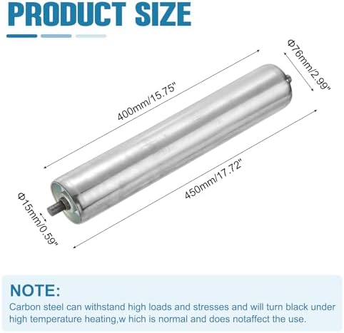 MECCANIXITY Stainless Steel Conveyor Roller 3" Diameter 16" Length Gravity Transmission Replacement Part Galvanized End (Silver) - Image 2