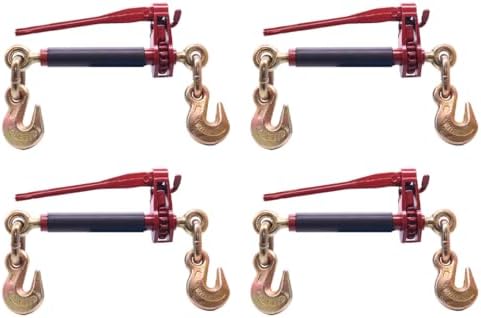 BoxerTool 4 Pack 3/8" - 1/2" Heavy Duty Folding Handle Ratchet Load Binder w/Grab Hook 12,000 lbs WLL - Transport Chain Binder by BoxerTools
