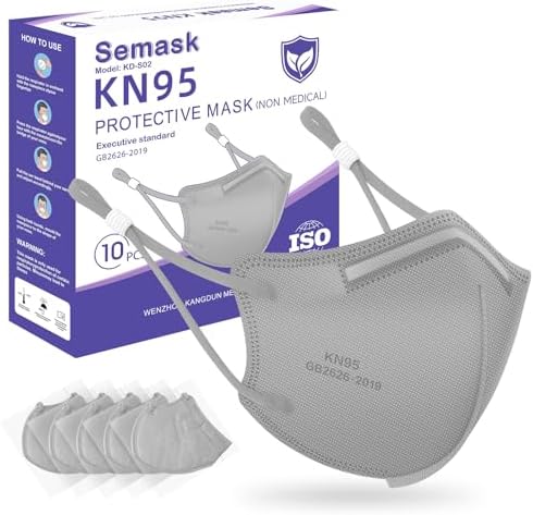 KN95 Adjustable Face Masks 10 Pack Individually Wrapped Adult Masks with Adjustable Ear Loops and Anti-Fog Nose Pad by Semask