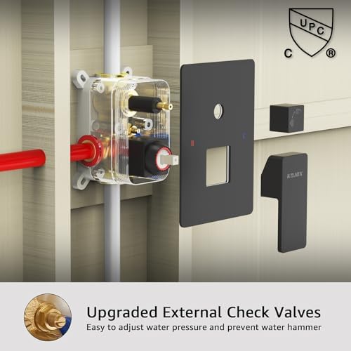 KOJOX 12 Inch Matte Black Shower System with Rain Head & Handheld,Valve Kit - Image 5