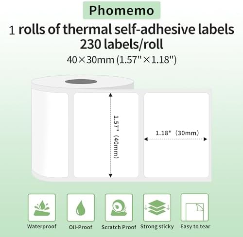 Phomemo Thermal Labels, 1.57"x 1.18", for M110/M100/M220/M108/M250, 230 PCS - Image 2