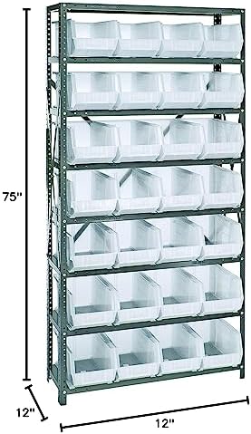 Quantum Storage Systems QSBU-240CL Giant Open Hopper Steel Shelving System, 12" D x 36" W x 75" H, with 8 Shelves and 28 QU240 Bins, Clear - Image 2