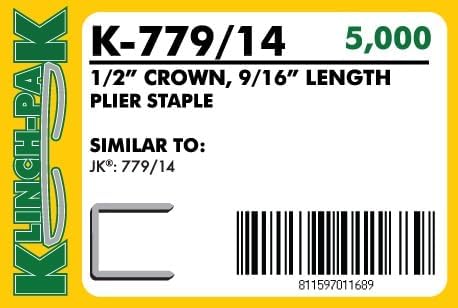K-779/14, 9/16” Leg Length by 1/2" Wide Crown Heavy-Duty Galvanized Plier Staples, 5000 Per Package, for stapling Trays, Lids, Bags, Header Cards, Fastening End Caps and Container Inserts - Image 2
