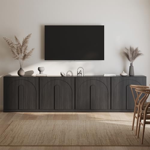 BELLEZE Bijou Set of 4 Wall-to-Wall Sideboard Buffet Cabinets (126" Wide) - Grand Sideboard System w/8 Arched Doors - Massive Entertainment Center & Display Console for Living Room, Ebony by BELLEZE