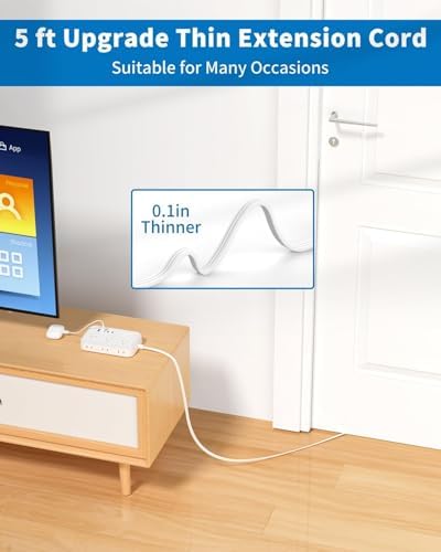Surge Protector Power Strip with 6 Outlets 4 USB Port, 5 Ft Flat Plug Extension Cord Outlet Extender, White Extension Cord with Multiple Outlets for Indoor, Home, Office Supplies, Dorm Room Essentials - Image 5