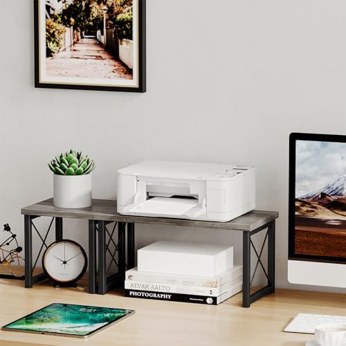 Honiter Desk Shelf for Top of Desk, Wood Desktop Shelf, 2 Tier Adjustable Bookshelf Organizer, Freestanding Stackable Desk Stand Storage Organizers Kitchen Counter Display Rack - Image 5