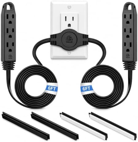 K KASONIC 12 FT Twin Extension Cord Power Strip, 3 Prong Flat Plug, Black by KASONIC