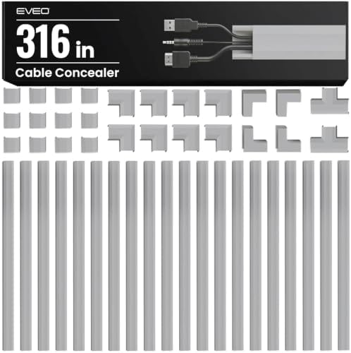 EVEO Cord Hider - 300” Cord Cover Wall Cable Hider, Cable Concealer, Wire Hiders for TV on Wall. Cable Management, Cord Hider Cable Raceway Wire Covers for Cords (Grey, Medium) by EVEO