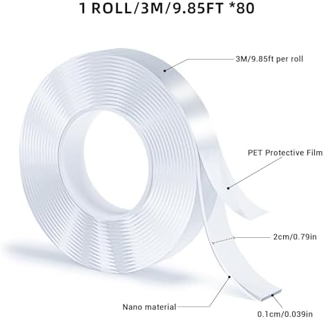 Double Sided Tape, Nano Tape, Transparent Adhesive Tape, Traceless Adhesive Tape, Removable, Washable, Reusable, Suitable for Carpets, Photo Walls, 3m Per Roll, 80 Rolls - Image 2