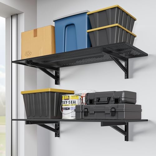 Jusgym 2 Pack Garage Wall Shelving, 1.5x4ft, 700LBS Integrated Wall Shelves by Jusgym