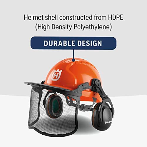Husqvarna 592752601 Chainsaw Helmet with Metal Mesh Face Shield, Adjustable Ear Muffs for Hearing Protection, and Sun Peak, HDPE Forestry Helmet Shell, Orange - Image 3