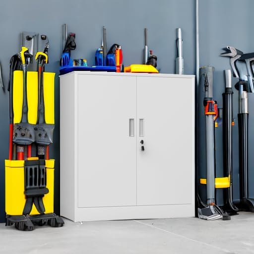 Metal Storage Cabinet with Locking Doors and 2 Adjustable Shelves, Small - Image 5