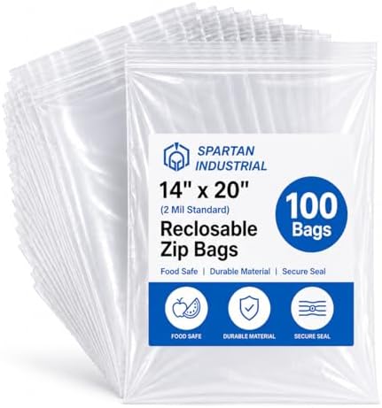 14” X 20” (100 Count) 2 Mil Clear Reclosable Zip Plastic Poly Bags by SpartanIndustrial