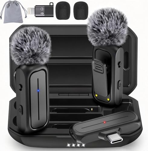 Wireless Mini Lavalier Microphone for iPhone, Android w/ Charging Case by Bulatry2-personsoundpickup