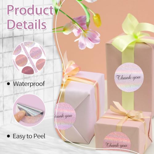 2''Holographic Pink Gradient Thermal Label,Self-Adhesive Round Thermal Printer Sticker for DIY Logo Design,Name Tag,Thanks Card 300 Labels/Roll - Image 3