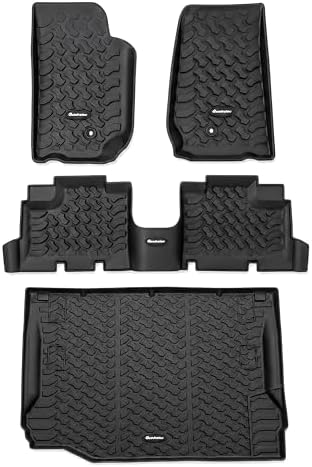 Quadratec Ultimate Front & Rear Floor Liner Set with Cargo Mat - Fits Jeep Wrangler JK 4-Door 2007-2013 - All Weather Deep Tread Custom Contoured Floor Mats (Fits 07-10 Without Subwoofer) by Quadratec