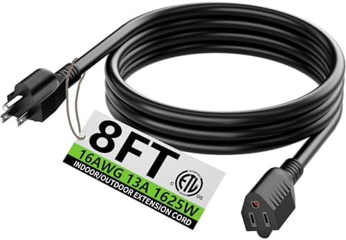 HUANCHAIN Black Extension Cord 8 FT, 16 Gauge, Indoor Electric Cable by huanchain