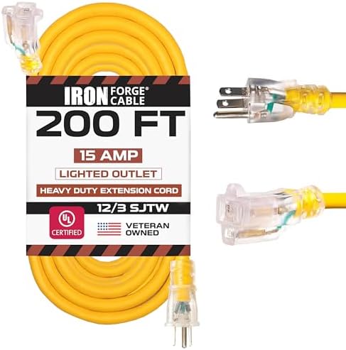 Iron Forge Cable 12 Gauge Heavy Duty Extension Cord, 200 Ft - Yellow SJTW by IronForgeCable