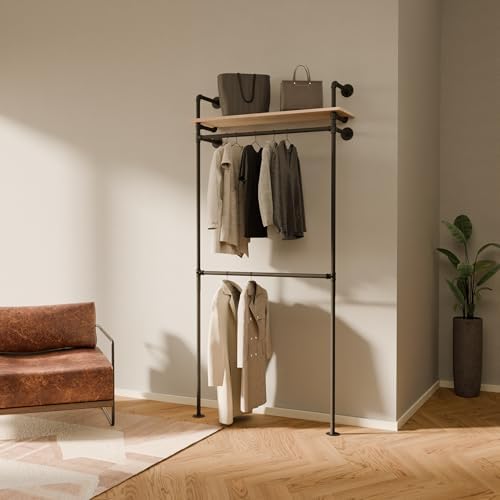 pamo Wall Mounted Clothing Rack with Oak Sheves – 41" W × 87" H, 441 lbs by pamo