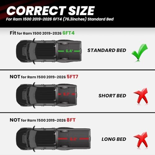 LASFIT 6.4FT Truck Bed Mat for RAM 1500 2019-2026 Standard Bed 76.3inches - Image 2