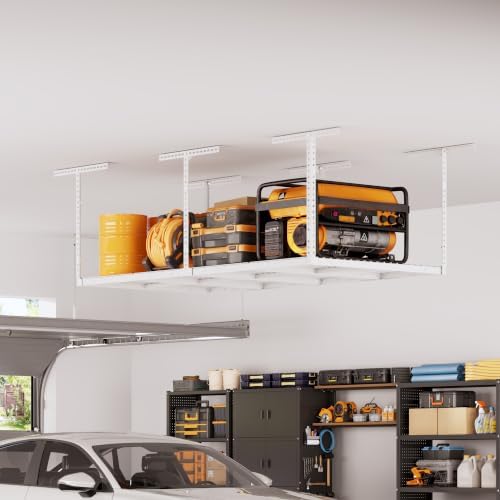 4x8ft Overhead Ceiling Garage Storage Rack, 750LBS Capacity, White - Image 2