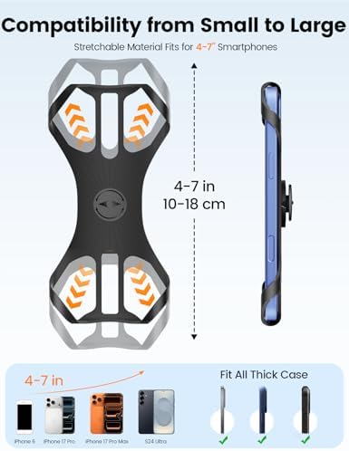 Pnitri 2026 New Upgraded Bike Phone Holder Handlebar - 1S Quick Install, Motorcycle Phone Mount, Bicycle Phone Holder fit Large Phone Case for iPhone Samsung (Black Grey Silicone 2-Pack) - Image 4